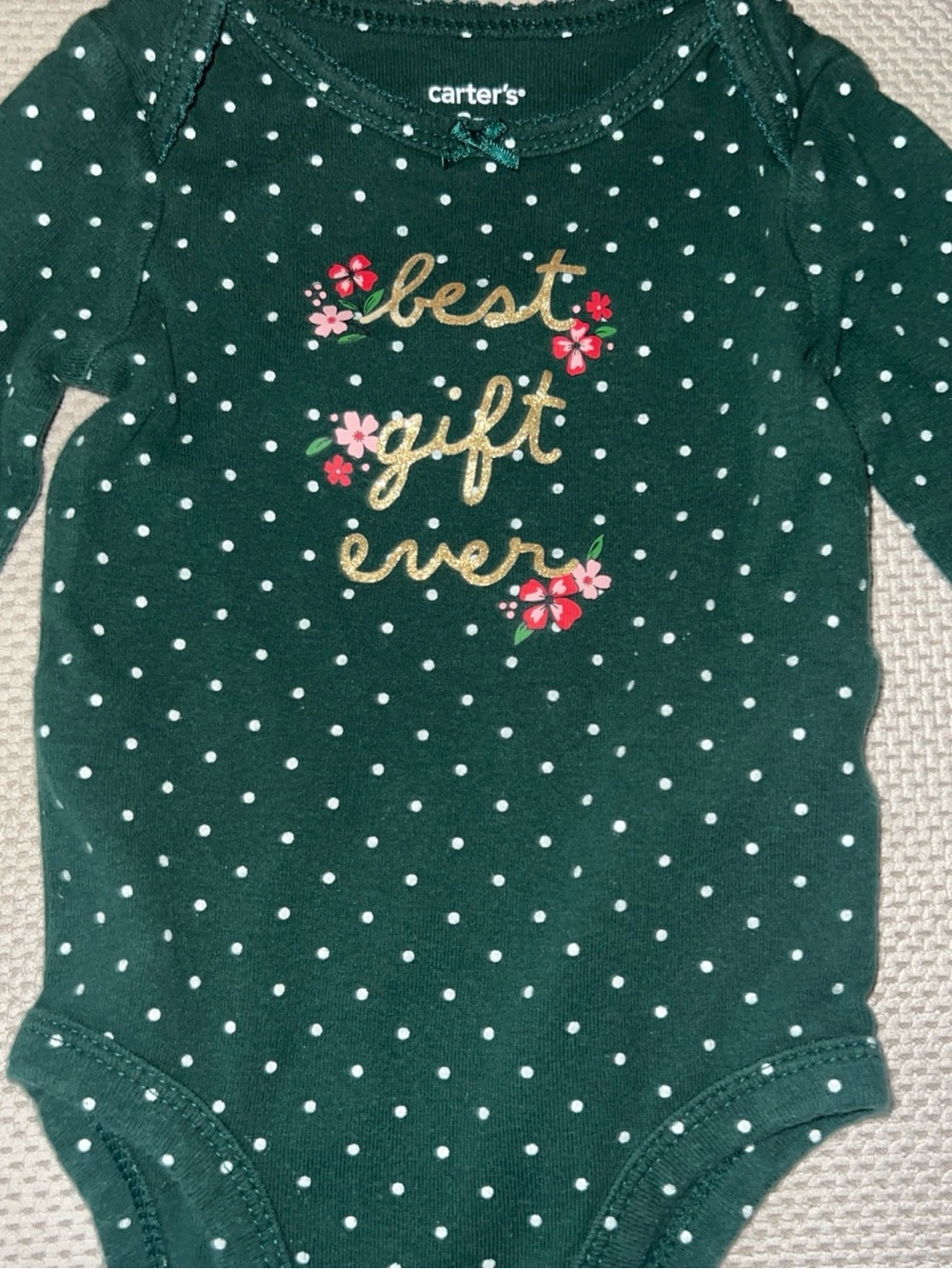 Carter's Green Polka Dot 'Best Gift Ever' Baby Bodysuit long sleeve girls 3month